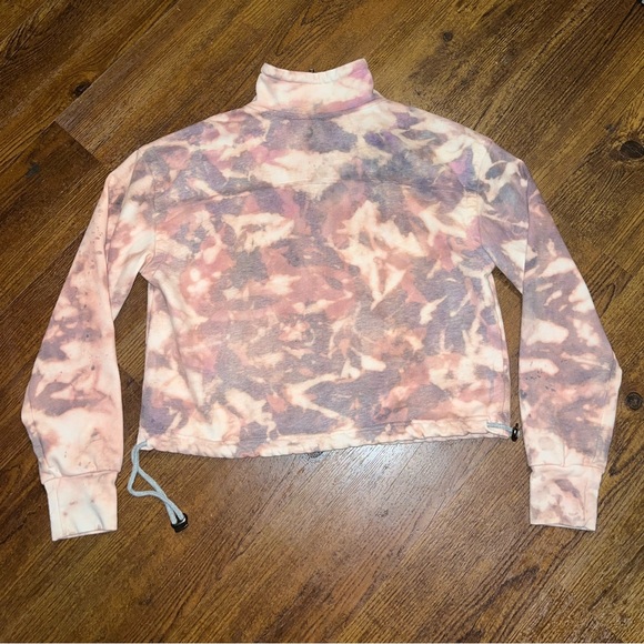 Gray Colorful Acid Wash Quarter Zip Drawstring Long Sleeve Boho Pullover Size M - Picture 6 of 13